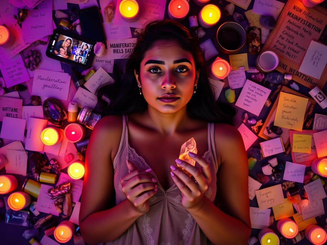 Woman surrounded by failed manifestation methods